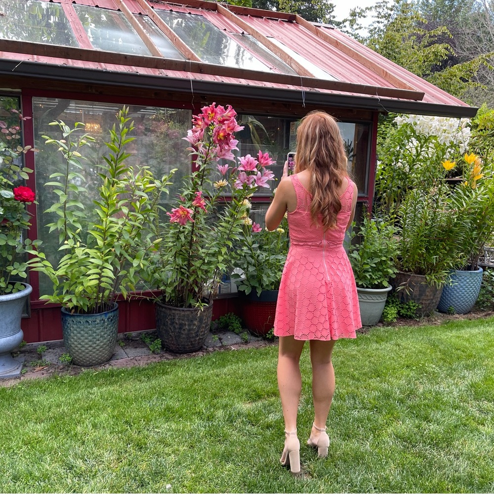 Coral Sleeveless Eyelet Dress - Picture 2 of 6